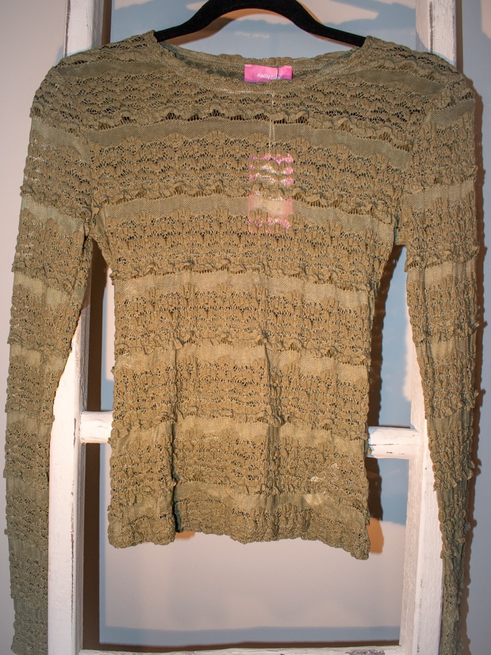 Edikted Olive Green Lace-Textured Long Sleeve Top